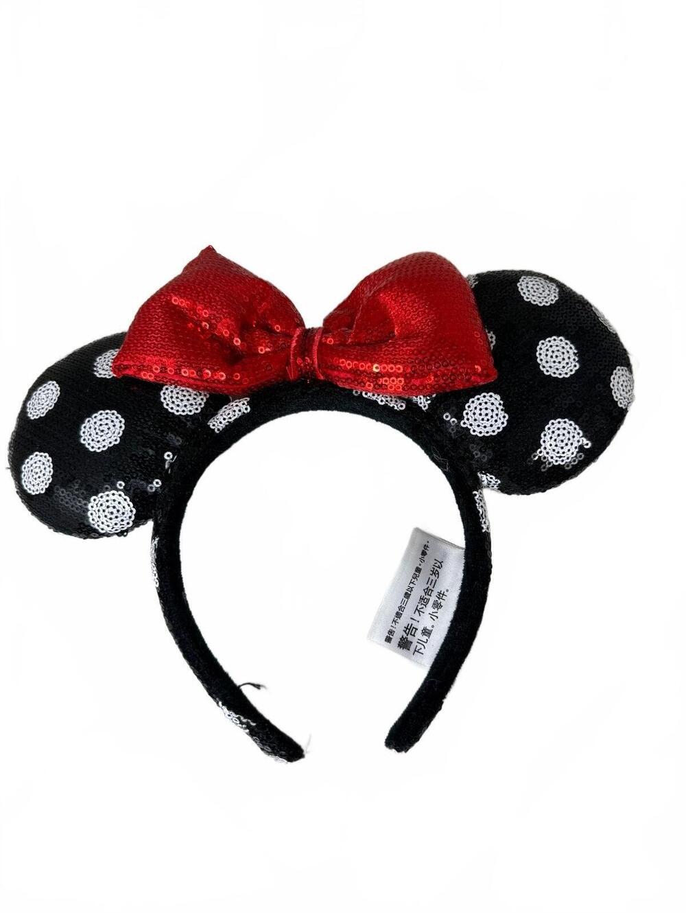 Disney Minnie Mouse Sequin Polka Dot Ears Headband with Red Bow